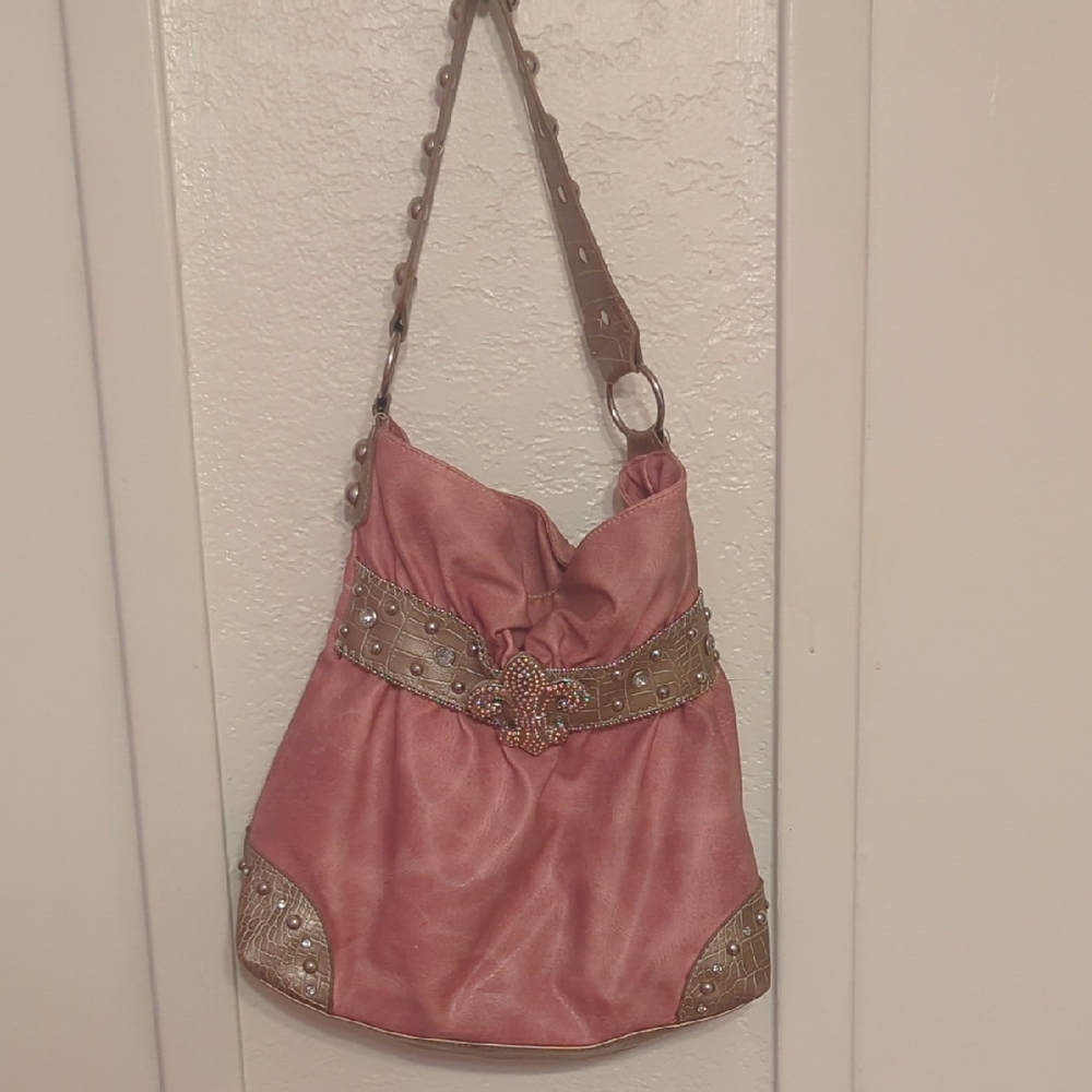 Pink and Tan Women's Shoulder Bag